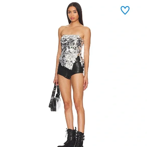 Superdown cordilla strapless top Silver sequin crop bustier Revolve New L - Picture 4 of 9